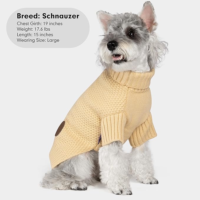 cyeollo Dog Sweater Turtleneck Knitted Sweaters with Leash Hole Winter Dog Clothes Sweaters for Small Dogs Beige