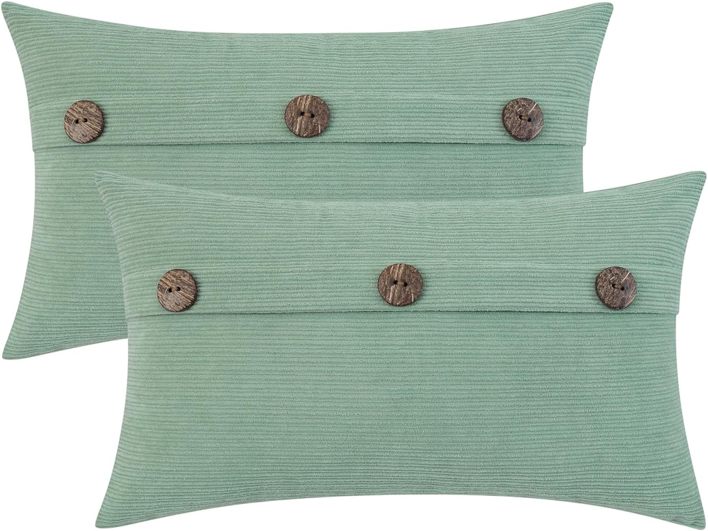 HWY 50 Sage Green Chenille Throw Pillow Covers 12x20 Inch with Triple Buttons, Soft Spring Farmhouse Accent Decorative Cushion Cases for Couch Sofa Bed Living Room Pack of 2 Rectangle