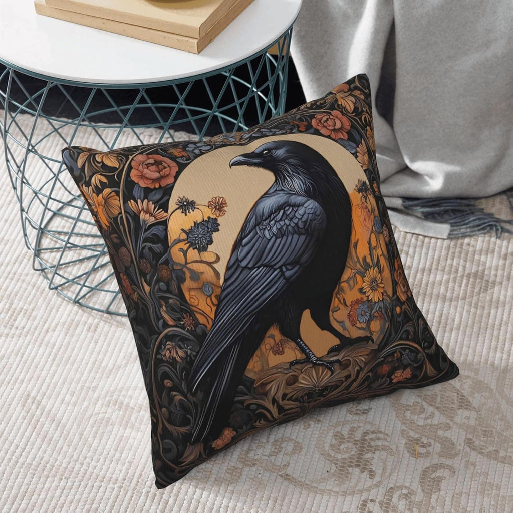 Mystical Raven Art Print Decor, William Morris Abstract Vintage Floral Design 18x18 inches Throw Pillow Covers Square Pillowcases Decor for Bed Couch Sofa Room Cushion Covers
