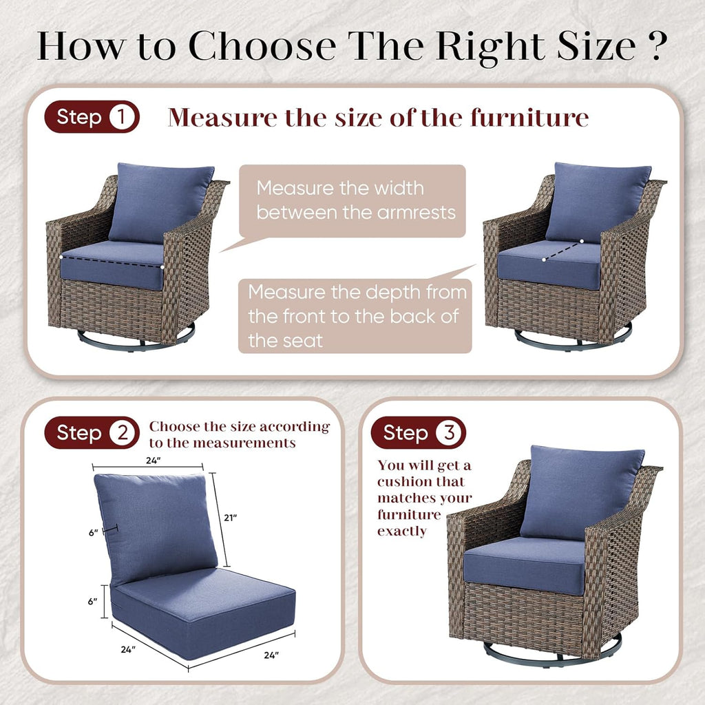 Outdoor Seat Cushion Set-24 x 24 x 6 Inch Outdoor Chair Cushions with Water Resistant & Removable Cover Outdoor Cushions for Patio Furniture Chair Sofa Couch-Blue