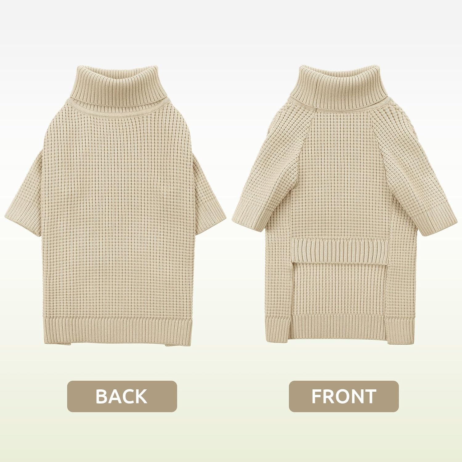 Queenmore Dog Sweaters for Small Dogs Male, Turtleneck Fall Pet Sweaters, Waffle KnitSweater for Doggie, Cat Sweater Puppy Coat, Apricot XS