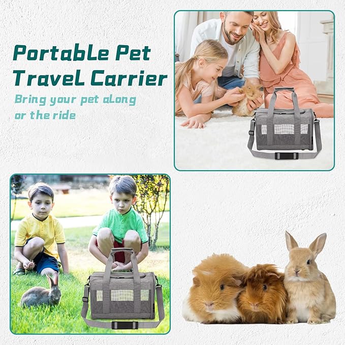 PINVNBY Small Pet Carrier, Guinea Pig Carrier, Bunny Carrier for Travel Camping Outdoor, Breathable Pet Portable Hand Bag for Hamster Bunny Guinea Pig（Gray）