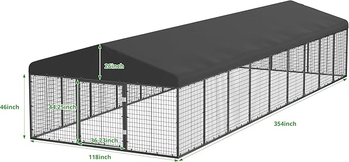 354" x 118" Large Outdoor Dog Enclosure,Heavy Duty Dog Cage with Roof,Galvanized Steel Dog Kennel Fence with Double Safety Locks