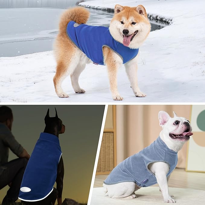 cyeollo 2 Pack Fleece Dog Sweater Pullover Dog Sweatshirt Reflective Lightweight Sweaters Warm Clothes for Medium Dogs Boy Girl Pet Apparel Blue, Mist Blue, XXL