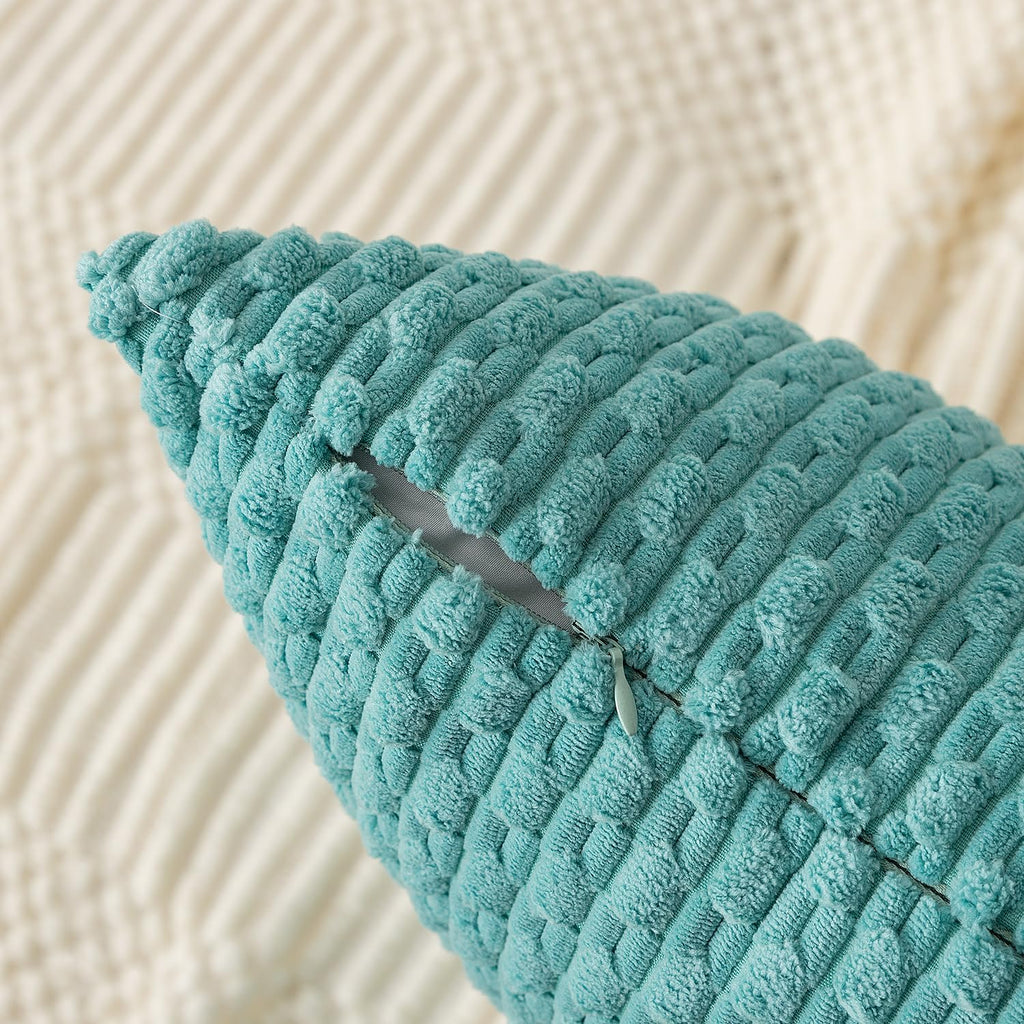 Kevin Textile 12x20 Inch Pillow Cover 1 Pack Boho Decorative Soft Striped Corduroy Lumbar Farmhouse Color Accent Rectangle Cushion Case for Living Room Couch Sofa Bed, Aqua Green