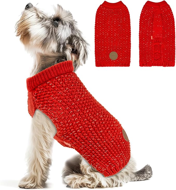 KYEESE Dog Christmas Sweater with Leash Hole for Small Dogs Male Warm Pullover with Reflective Thread Soft Knitwear Boy Dog Clothes Cozy Lightweight Thick Sweater Pet Indoor Outdoor Wear,Red,X-Small