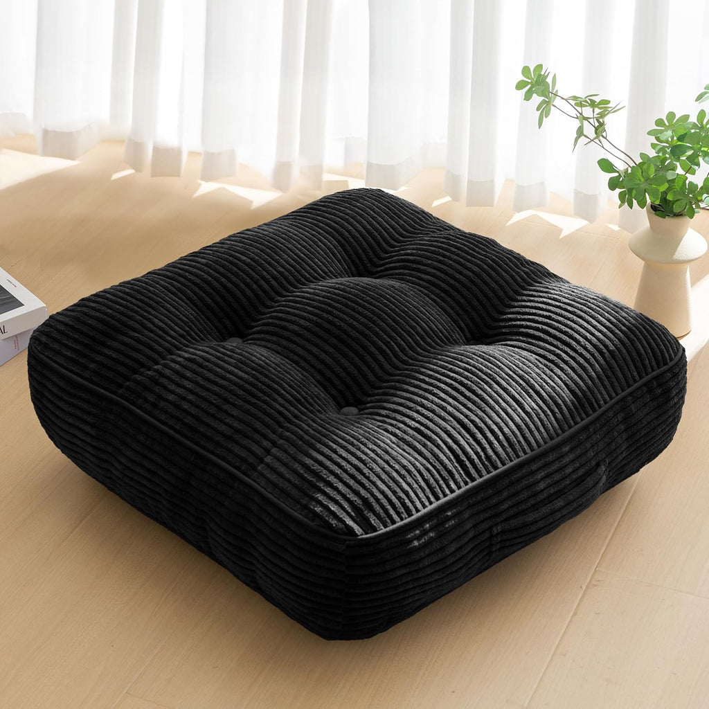 6" Washable Floor Pillow Cushion for Adults, Meditation Cushion Pillow, Large Square Floor Sitting, Removable Tufted Corduroy Cover, for Tatami Living Room or Yoga, 22x22 Inch, Machine Washable