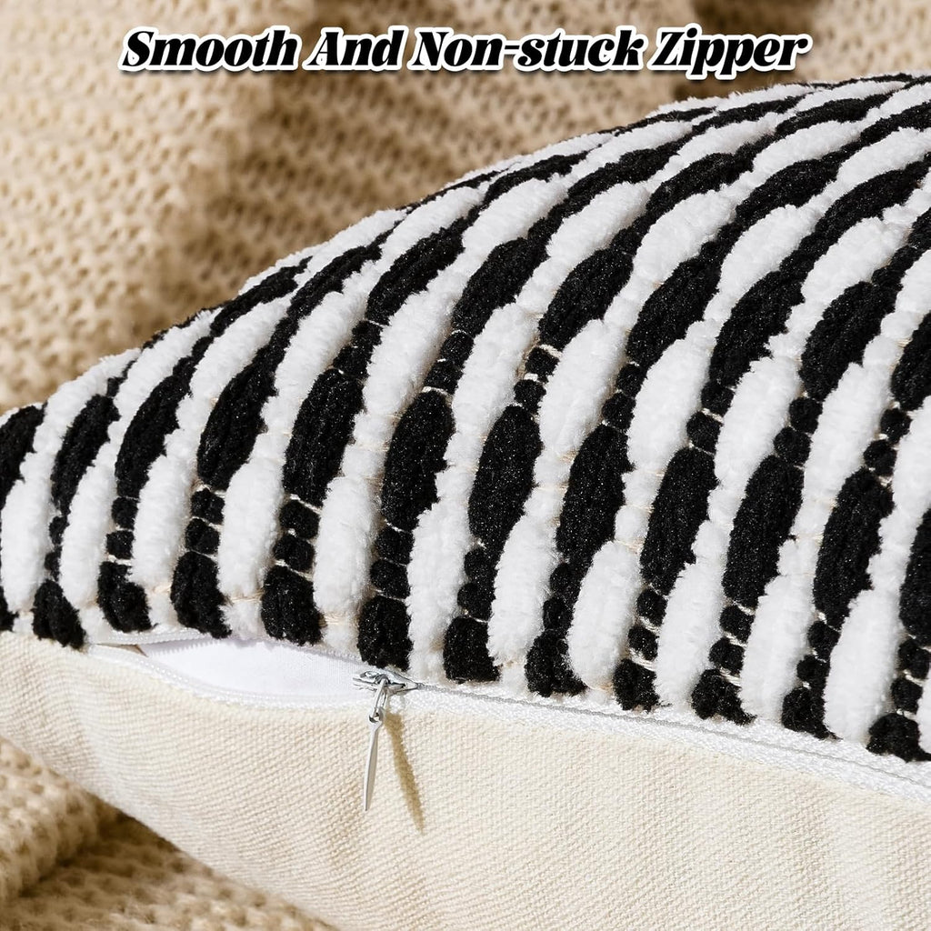 AmHoo Boho Chenille Pillow Cover Decorative Tufted Pillowcase for Couch Bed Sofa Bedroom Living Room Modern 14 x 36-Inch Black