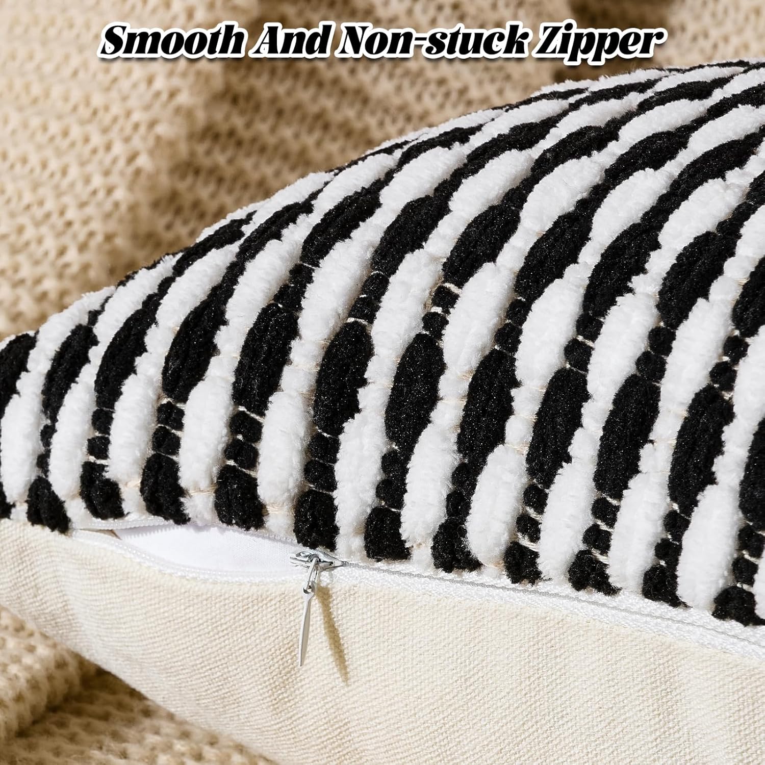 AmHoo Set of 2 Boho Chenille Pillow Cover Decorative Tufted Pillowcase for Couch Bed Sofa Bedroom Living Room Modern 12 x 20-Inch Black