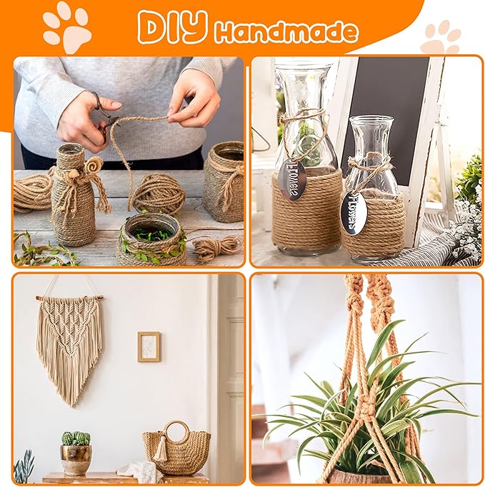 164FT/50M Cat Scratching Sisal Rope, 6mm Thick Natural Jute Rope for Scratch Posts, Cat Trees, DIY Projects, Sisal Rope for Cat Scratcher with 2 Cat Mouse Toys (Natural, 164ft)