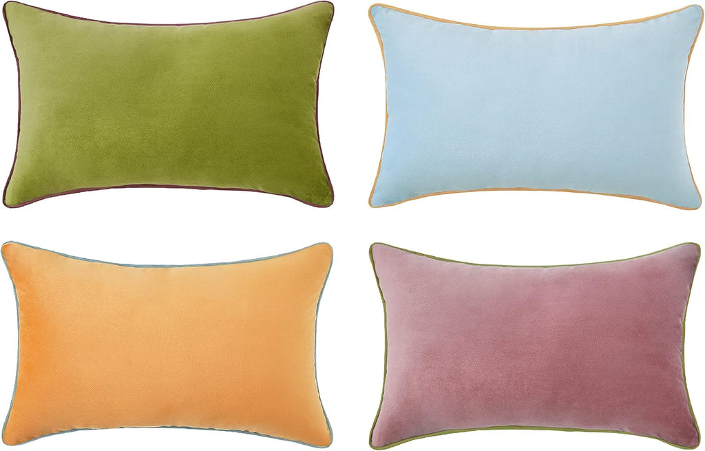 MONDAY MOOSE Decorative Throw Pillow Covers Cushion Cases, Set of 4 Soft Velvet Modern Double-Sided Designs, Mix and Match for Home Decor, Pillow Inserts Not Included (12x20 inch, Purple/Green)