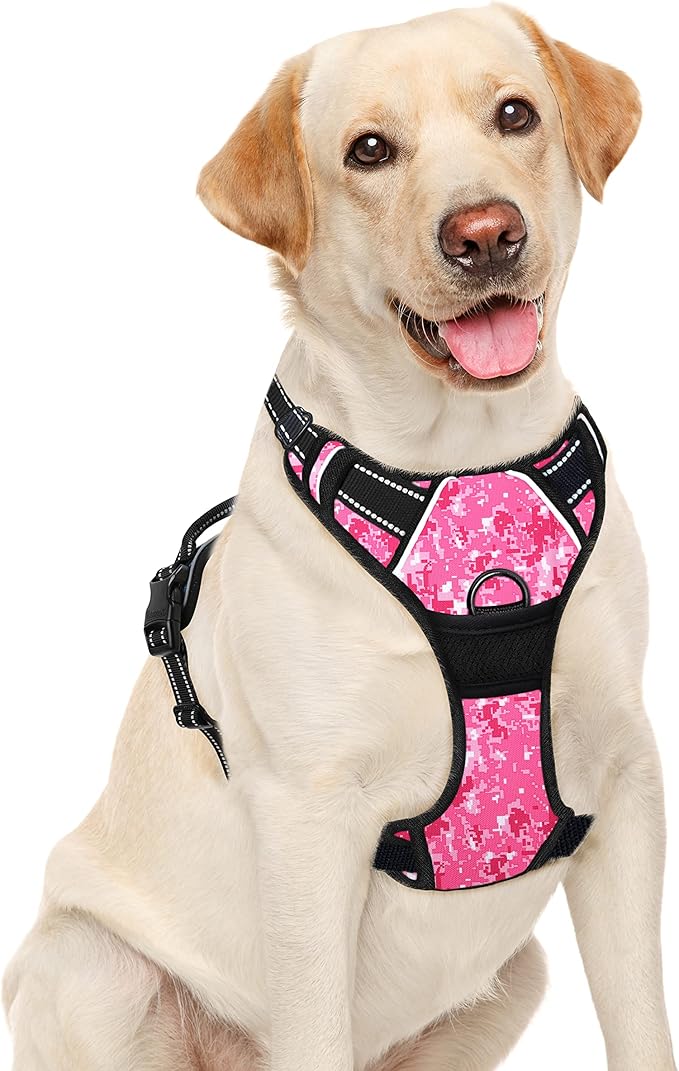 BARKBAY No Pull Dog Harness Large Step in Reflective Dog Harness with Front Clip and Easy Control Handle for Walking Training Running(Pink camo,L)