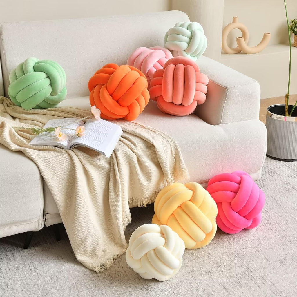 Decorative Throw Knot Pillow Ball for Home Chair Sofa Couch Bed Aesthetic Round Velvet Knotted Pillow Cushion (Hot Pink, 11 inches)