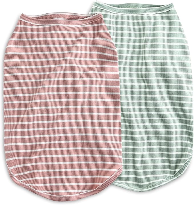 Koneseve Dog Shirt Vest Lightweight Stretchy Dog T-Shirt Soft Cool Shirts Sleeveless Stripe Vests Breathable Clothes for Puppy Kitty Cats Small Medium Large Dogs 2 Pack Pink + Green [XL/Extra Large]