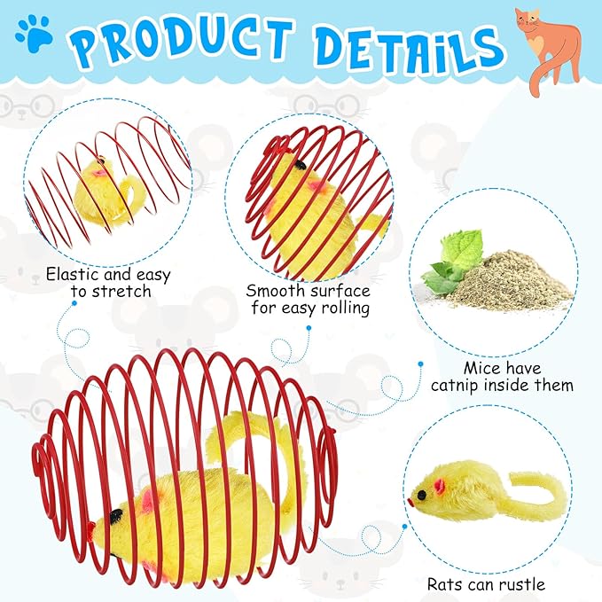 Jecery 5 Pcs Cat Spring Balls Stretchable Springs Toys Rolling Balls Colorful Playful Coils Interactive Spring Action Toy Caged Rats for Kitten Cat Pet Supplies Indoor (Catnip Rats,Multicolor)