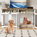 63'' Dog Crate Furniture for 2 Dogs, Wooden Dog Cage with Storage Compartment, Indoor Dog Kennel with 4 Doors for Large/Medium Dogs, White