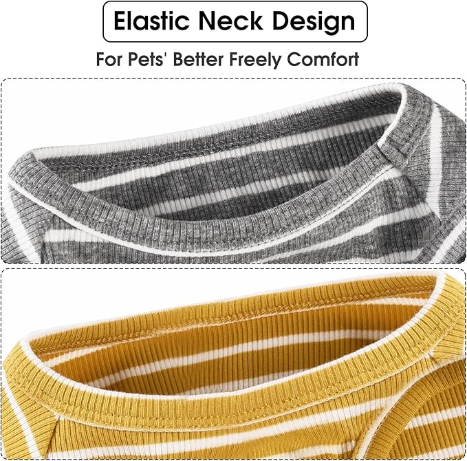 Koneseve Dog Shirt Vest Lightweight Stretchy Dog T-Shirts Soft Cool Shirts Sleeveless Stripe Vests Breathable Clothes for Puppy Kitty Cats Small Medium Large Dogs 2 Pack Yellow + Light Grey [ 3XL ]
