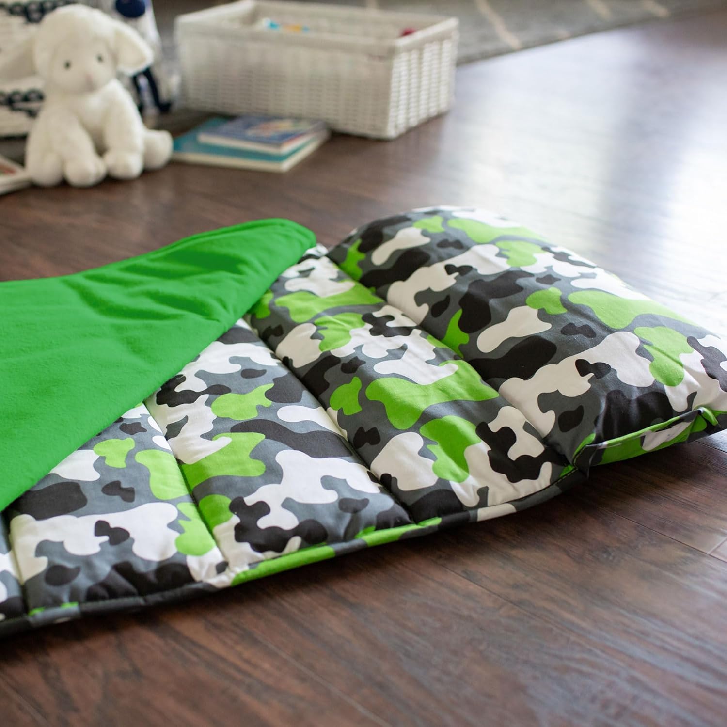 Wildkin Kids Original Nap Mat – Cozy Kids Sleep Mat with Pillow, Ideal for School & Travel - Camo Green