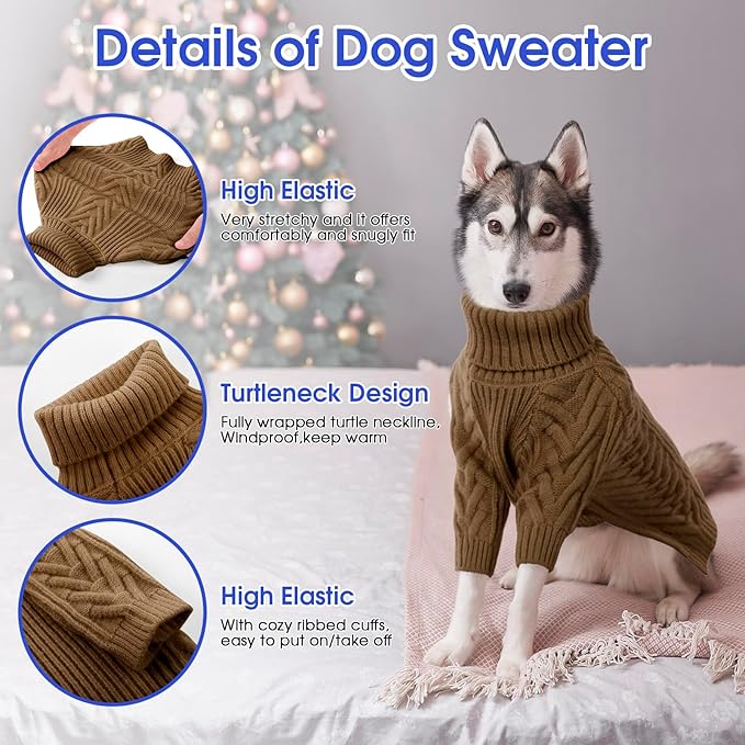 ASENKU Dog Sweater, Dog Sweaters for Medium Dogs, Warm Pullover Doggie KnitTurtleneck Warm Clothes for French Bulldog, Boston Terrier（Coffee, M）