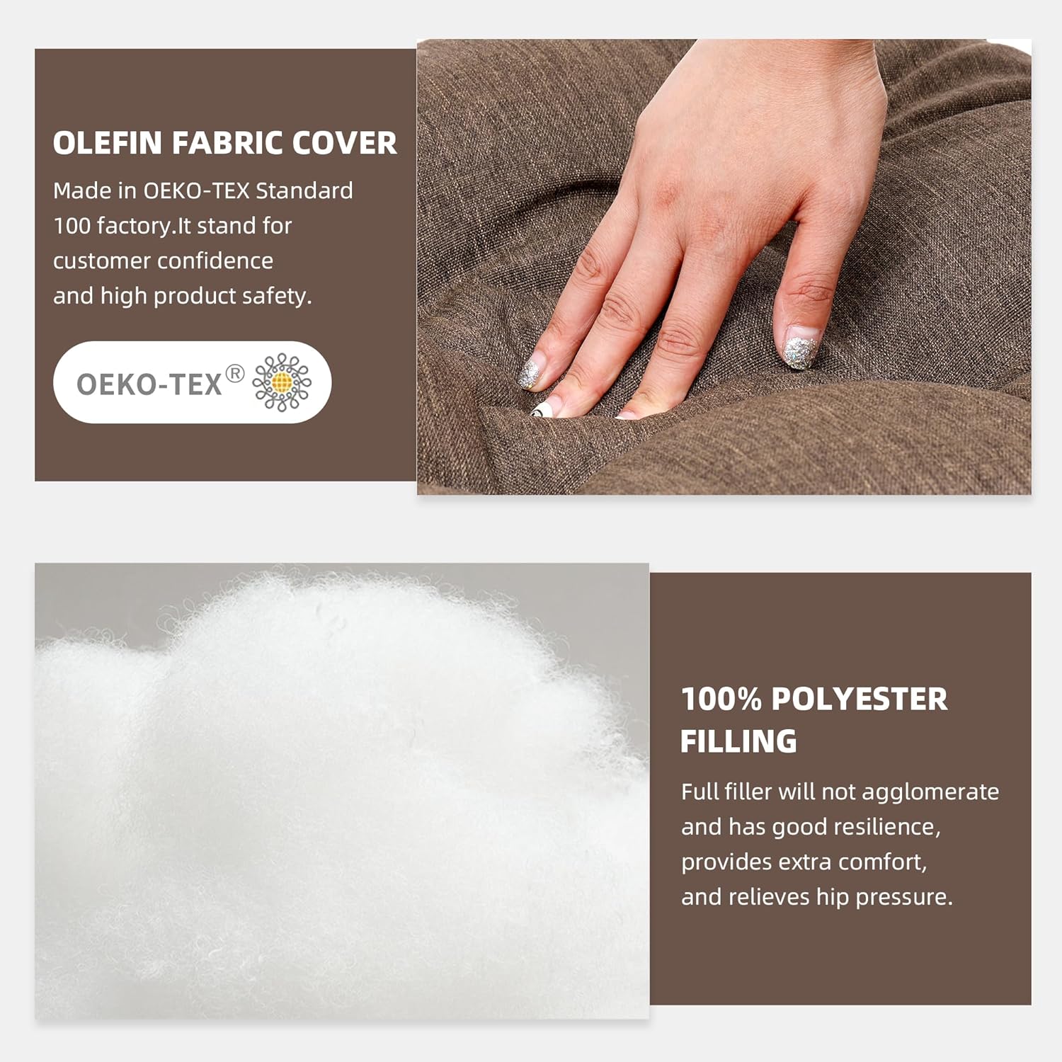 RACE LEAF 19" x 19" Patio Chair Seat Pads Brown - Outdoor/Indoor Patio Cushions Set of 2 - Replacement Cushions for Chairs and Seating - Olefin Seat Pads for Porch, Deck, and Garden Seats