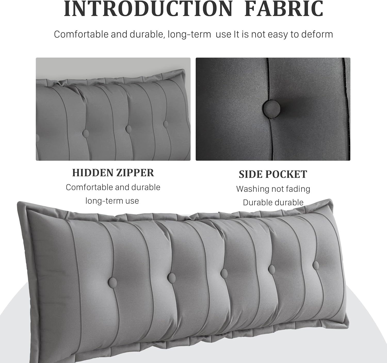 Large Bolster Reading Pillow Full Backrest Positioning Support Pillow Daybed Cushion Headboard Pillows for Bed Bunk Sofa with Removable Cover, Grey, 54x3x20 Inch