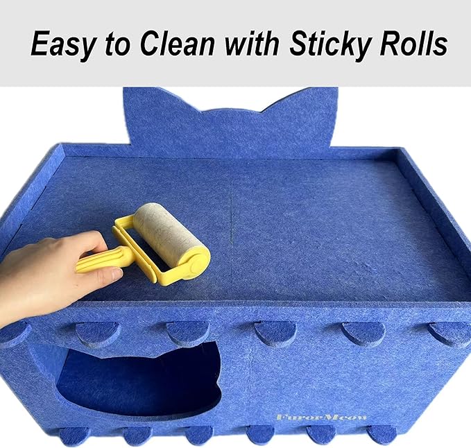 Cat House Cat Ear Design, Large Spacious Cozy Indoor Cat Bed Cave, Scratch Resistant Strong Thick Premium Felt Condo, Fun Hideaway for Multiple Cats, 21.5x13x11.6 inches (Blue)