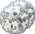 Chinoiserie Throw Pillow Covers Set of 2,Classic Chinoiserie Blue and White with Birds Pattern Linen Pillowcases,Decorative Round Cushion Covers for Couch Bed Car,Diameter 16"