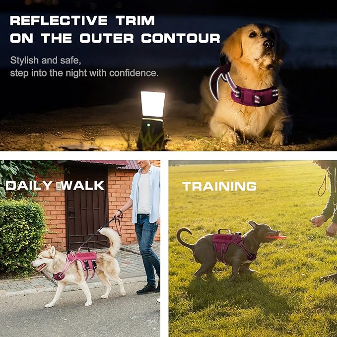 Dog Harness for Large Dogs Heavy Duty, No Pull Tactical Dog Harness with Molle System, Easy On and Off Service Dog Vest, Breathable Padded, Adjustable Reflective Pet Vest for Walking Hiking Training