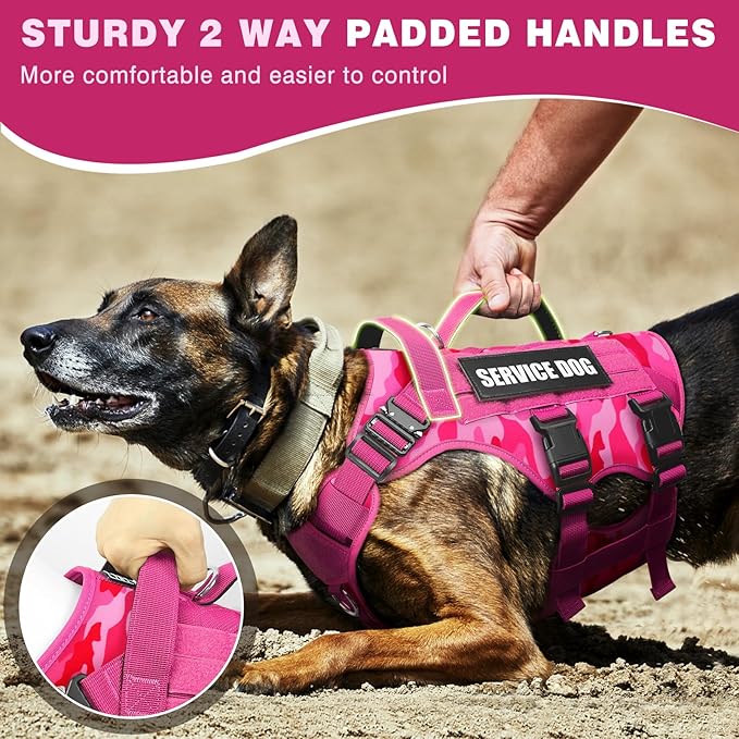WINSEE Service Dog Vest Harness for Medium Dog, Tactical Working MOLLE Vest with 10 Pet Patches, No Pull Heavy Duty Harness for Training Walking