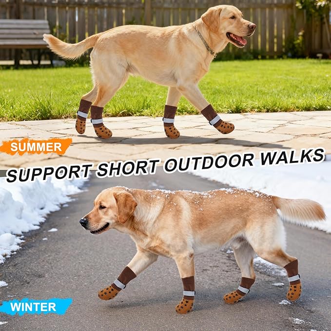 BEAUTYZOO Anti Slip Dog Socks to Prevent Licking Paws, Dog Shoes for Cold Pavement, Grip Socks for Dogs on Hardwood Floors, Dog Booties Alternative, Reflective&Washable Paw Protection for Senior Dogs