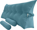 Triangular Reading Bed Rest Pillow Large Bolster Cushion Headboard Backrest Wedge Pillow with Two Detachable Roll Pillows for Neck & Lumbar Support (Teal Blue, King: 77 x 8 x20 inches)