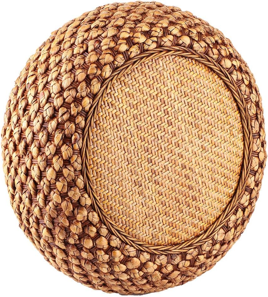GLOGLOW Japanese Style Round Floor Cushion, Hand Woven Material with Sponge for Tatami Yoga Tea Ceremony Balcony Living Room
