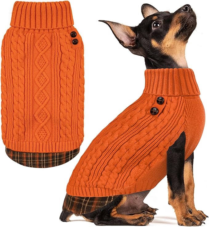 KYEESE Dog Sweater Soft Pullover Dog Sweaters for Small Dogs Girl Stretchy Knitwear Cat Clothes Thick Pet Coat for Fall Winter Cold Weather Warm Turtleneck Small Dogs Sweater with Gingham Patchwork