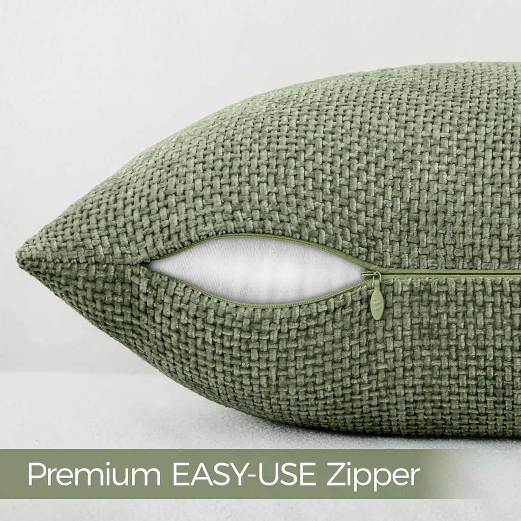 a moment Moss Green Chenille Throw Pillow Covers 16x16 Inch Pack of 2 Modern Decorative Throw Pillow Covers Farmhouse Cross Covers Home Decor for Sofa Bedroom Living Room