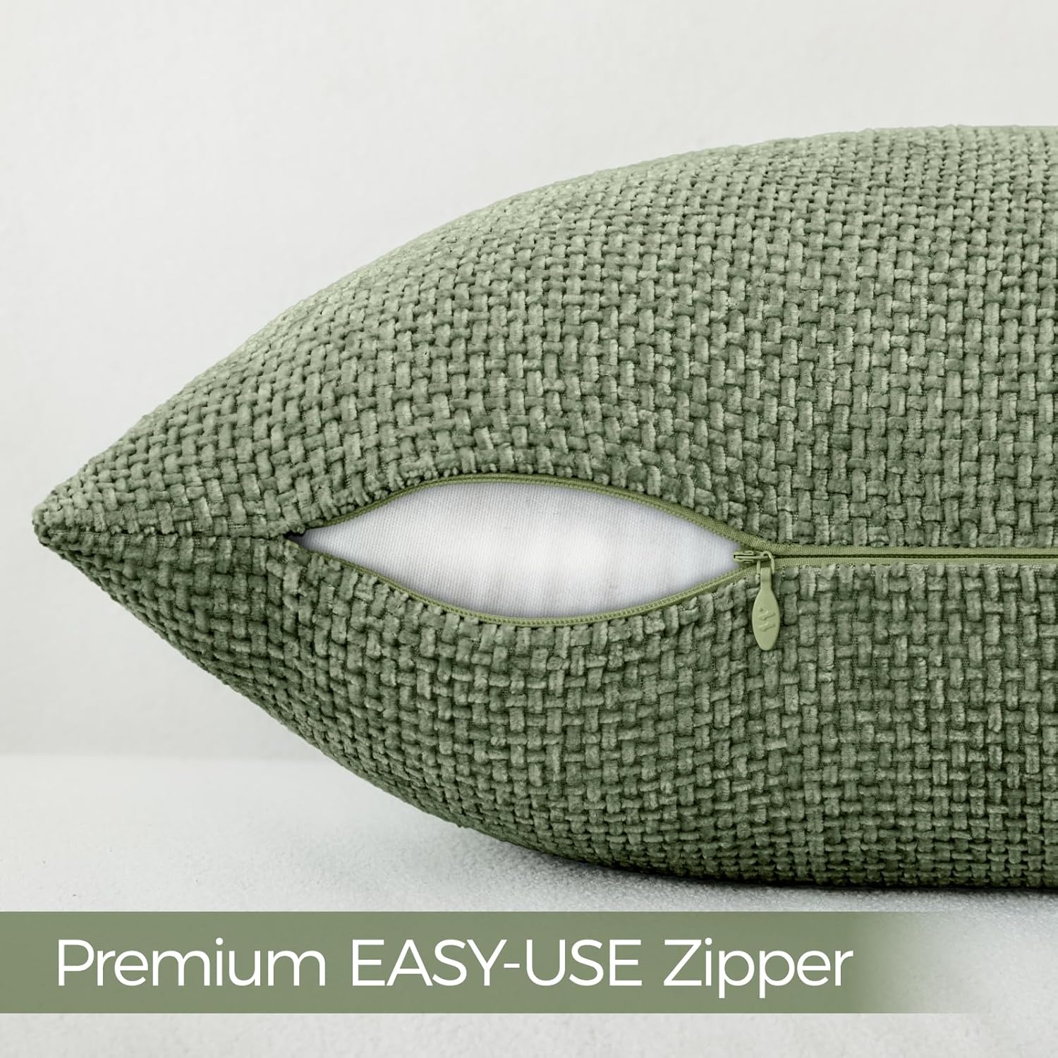 a moment Moss Green Chenille Throw Pillow Covers 16x16 Inch Pack of 2 Modern Decorative Throw Pillow Covers Farmhouse Cross Covers Home Decor for Sofa Bedroom Living Room