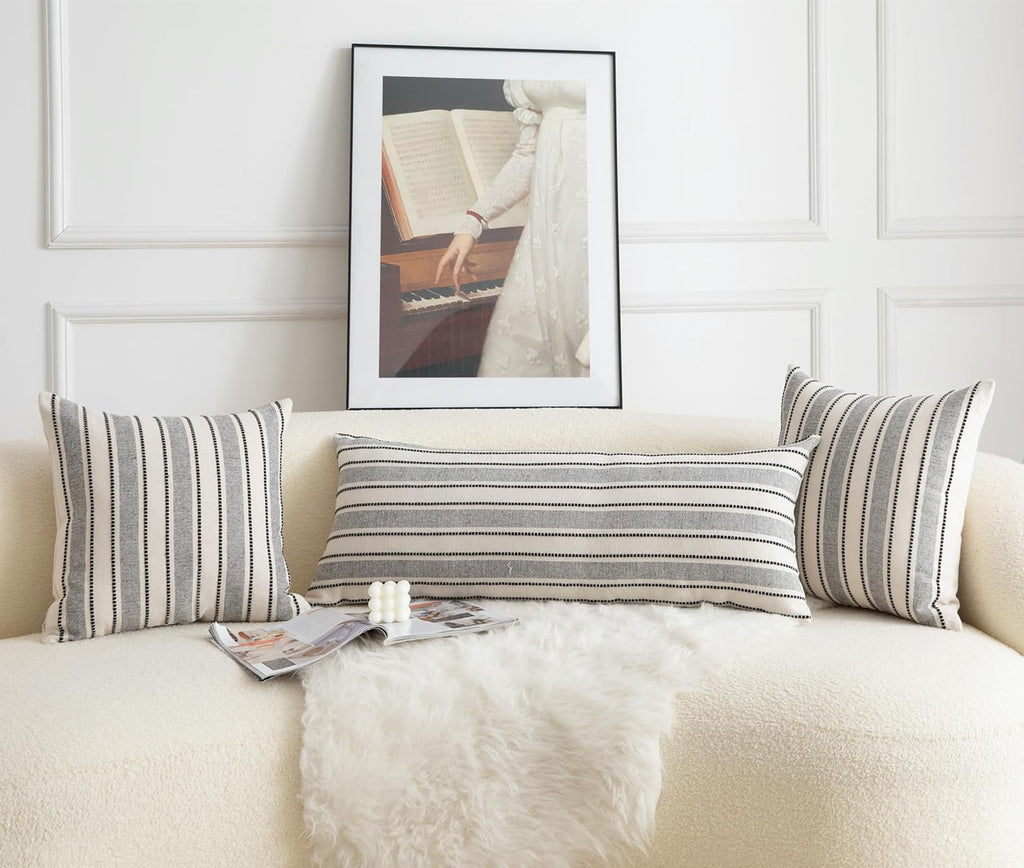 Decorative Boho Lumbar Pillow Covers, Modern Farmhouse Couch Pillowcase, 14 x 36 Long Accent Body Throw Pillow Covers, Sofa Bed Living Room Decor Cushion Case, Black and Beige, Pack of 1