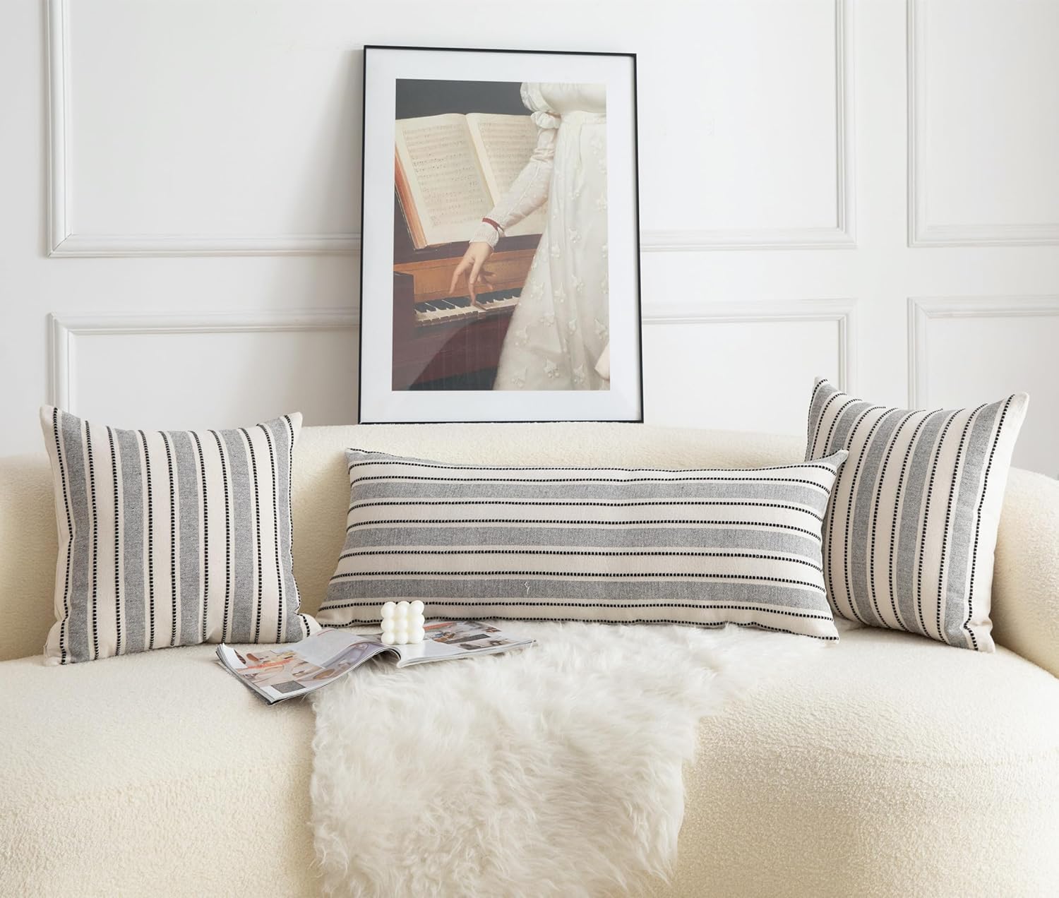 Decorative Boho Lumbar Pillow Covers, Modern Farmhouse Couch Pillowcase, 14 x 36 Long Accent Body Throw Pillow Covers, Sofa Bed Living Room Decor Cushion Case, Black and Beige, Pack of 1