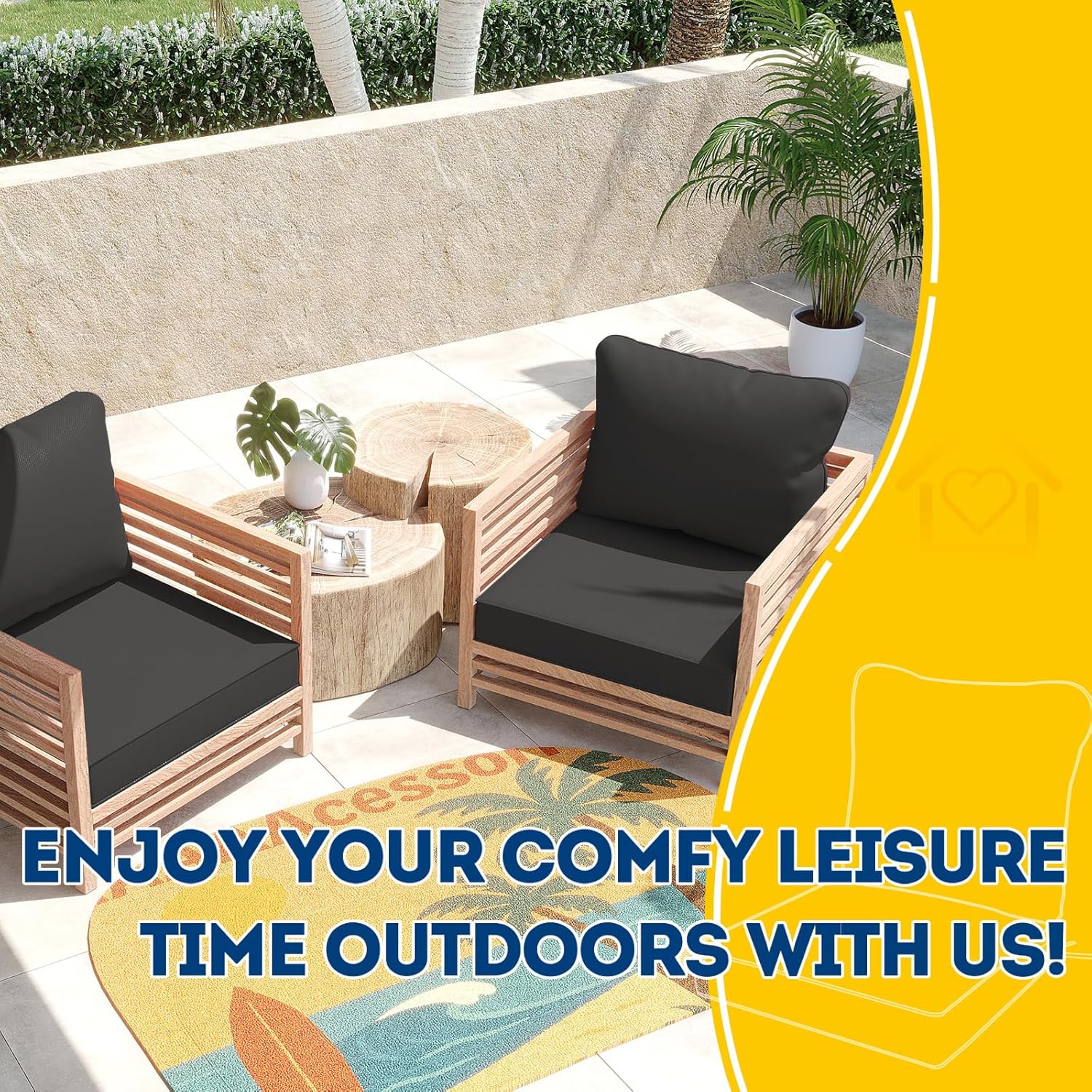 AAAAAcessories Outdoor Deep Seat Cushions, Waterproof, Fade-Resistant Patio Furniture Replacement Cushions, 24" x 24" x 5", Black