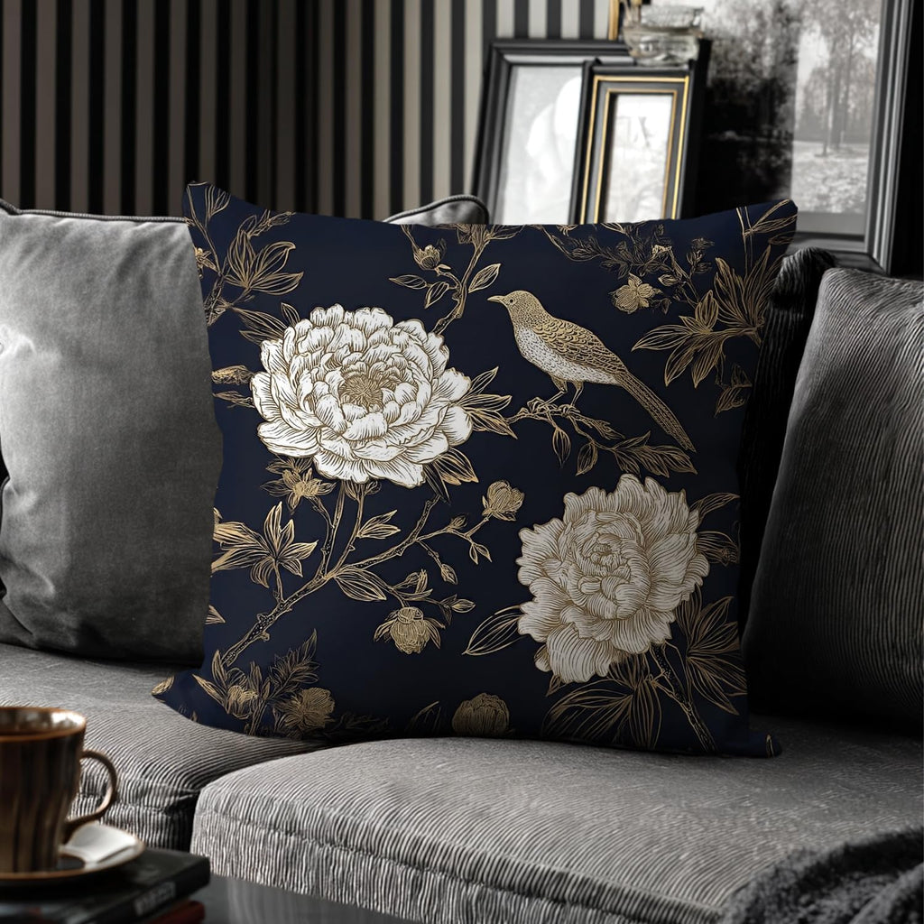 Vintage Floral Throw Pillow Covers, Vintage Flower Pattern Double Sided Cushion Cover, Indoor and Outdoor Home Art Decor Pillowcase for Sofa or Bedroom Decor 18x18inches (Flower&Bird, 18x18inches)