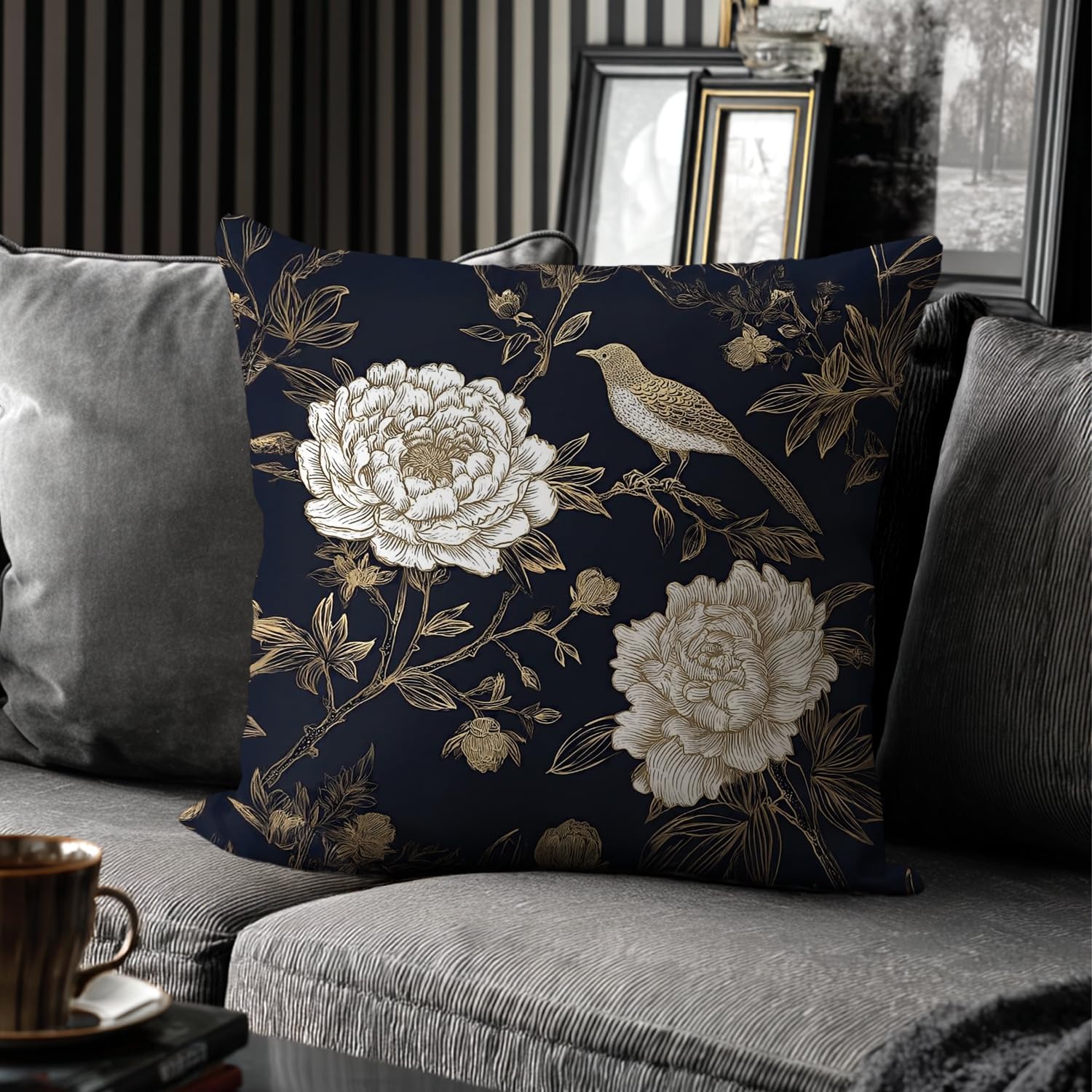 Vintage Floral Throw Pillow Covers, Vintage Flower Pattern Double Sided Cushion Cover, Indoor and Outdoor Home Art Decor Pillowcase for Sofa or Bedroom Decor 18x18inches (Flower&Bird, 18x18inches)