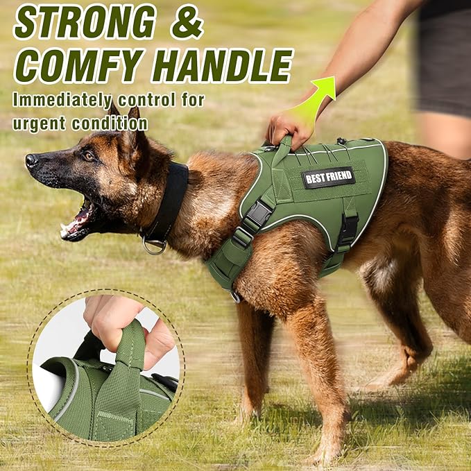 Tactical Dog Harness Small Sized Dog,No Pull Military Dog Vest with Handle,Reflective Heavy Duty Pet Harness for Walking Hiking Training Green S