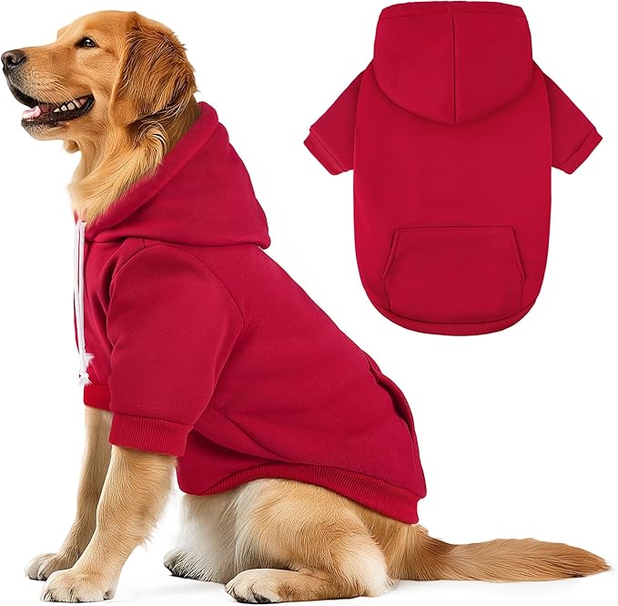Dog Basic Hoodie Ultra-Soft Plaid Dog Clothes Cold Weather Sweaters for Medium Large Dogs Breathable Cozy Fabric Pet Coat Warm Stylish Sweatshirt with Leash Hole Pocket Dogs Jacket for Cats Boys Girls