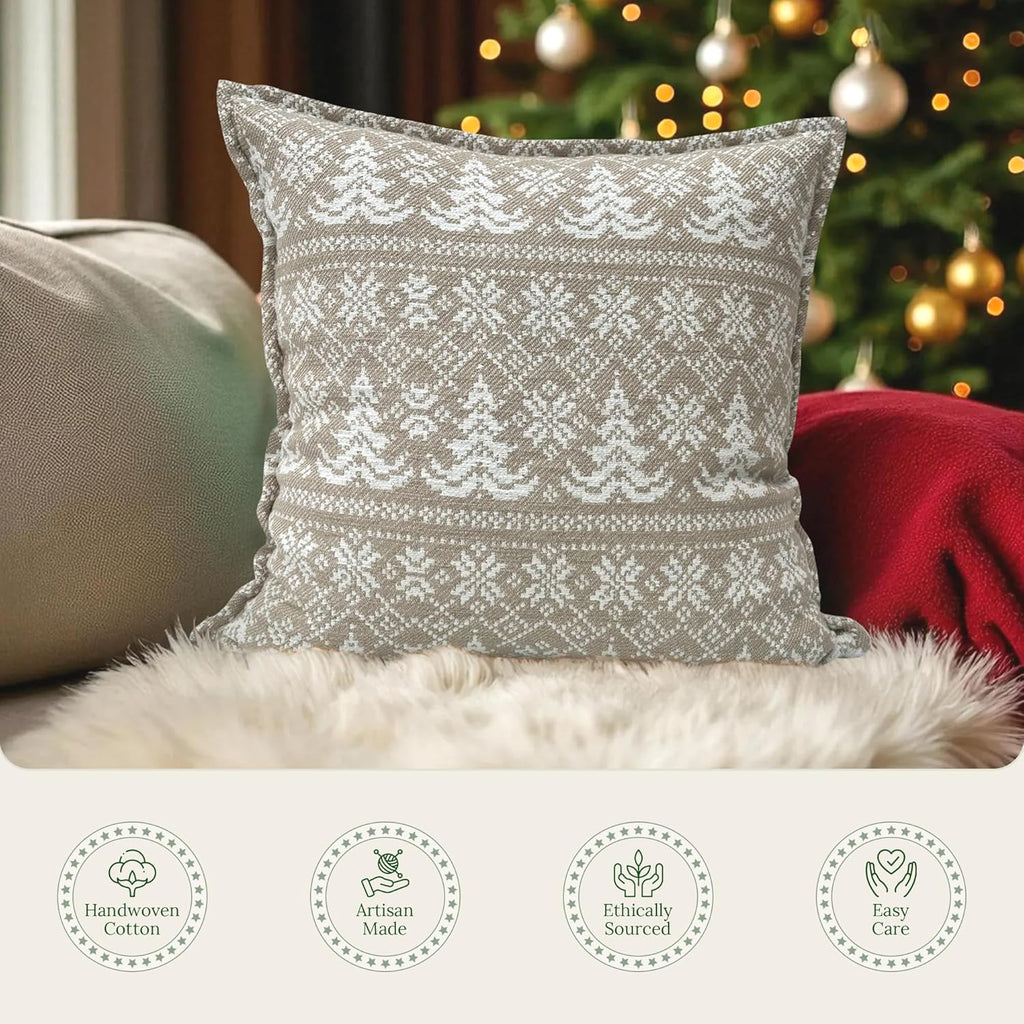 SanVia Olive Fern Premium Cotton Throw Pillow Covers, 20 x 20 Inches, Luxury Holiday Themed Handwoven Couch Pillow Covers, Hidden Zipper, Elegant Home Décor, Insert Not Included