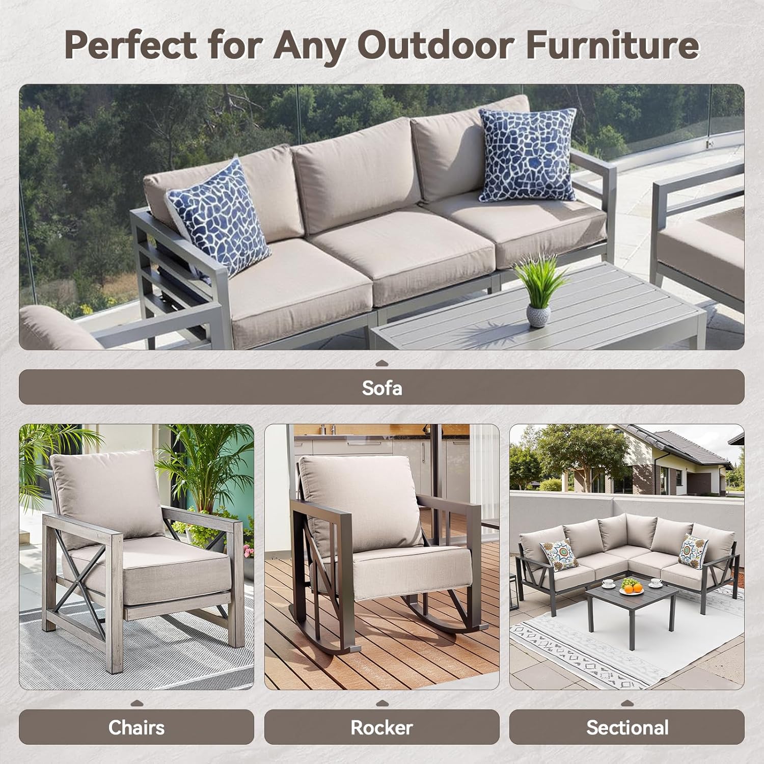 6" Thick Outdoor Cushions 22x24x6, 8-Set Deep Seat Patio Cushions with Removable Cover, Waterproof & Fade Resistant Replacement for Wicker Chair, Loveseat, Sofa - Beige