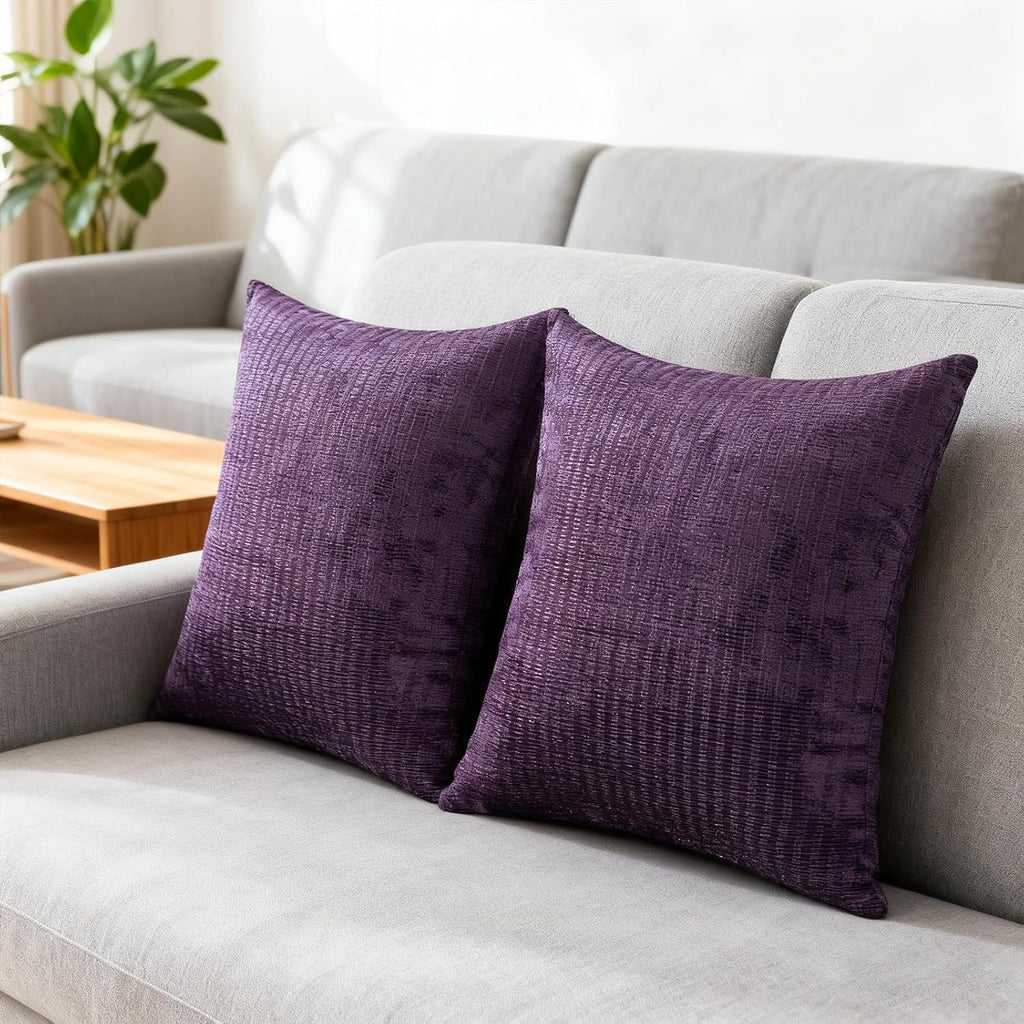 Throw Couch Pillow with Insert 18x18 Inches Set of 2 Square, Cute Modern Home Fall Decor for Living Room Sofa Bed Cushion Accent Case, Anthropologie Style Home Decor (Anemone Purple #P2-22)