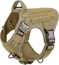 rabbitgoo Tactical Dog Harness Medium Sized, No Pull Upgraded Reflective Heavy Duty Molle Vest with Handle, Adjustable Military Service Dog Vest for Walking Hiking Training, Brown, M