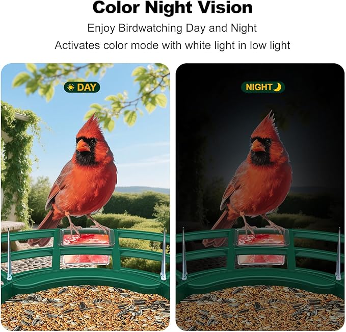 Bird Feeder with Camera,AI Identify Birds Species,FHD WiFi Outdoor Smart Bird Feeder Camera with Solar Powered,Real-Time Notice,Auto Record,IP65 Weatherproof Birds House with Cam,Ideal Gift for Family