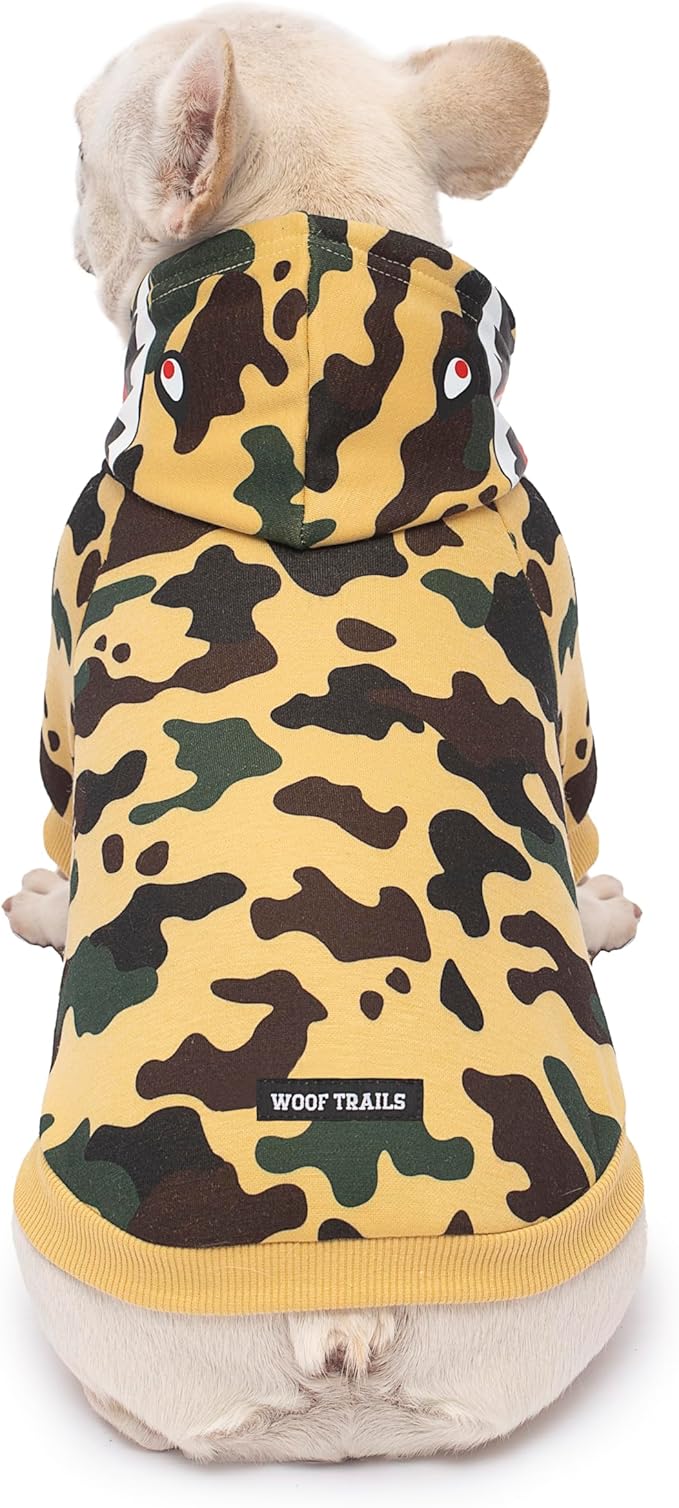 Camo Dog Hoodie Dog Clothes Extra Warm Fleece Lining Stretchy Fit for Small Medium Large Dogs ((Yellow, Medium))