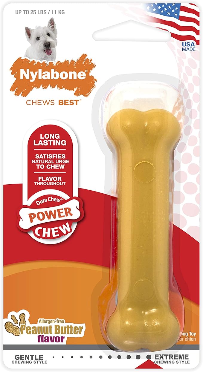 Nylabone Original Bone Power Chew Toy for Dogs, Durable & Tough Dog Toys for Aggressive Chewers, Peanut Butter Flavor, Small - Up to 25 lbs - Up to 25 Ibs, 1 Count