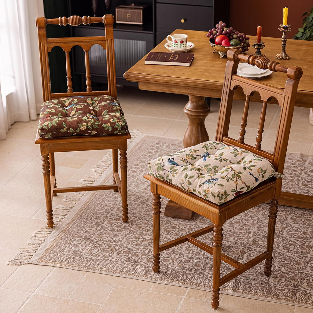 vctops Farmhouse Bird Print Chair Cushions with Ties U-Shaped Soft Comfortable Chair Pads Non Slip Seat Cushions for Indoor Dining Room and Kitchen Chairs (Coffee,16"x16")